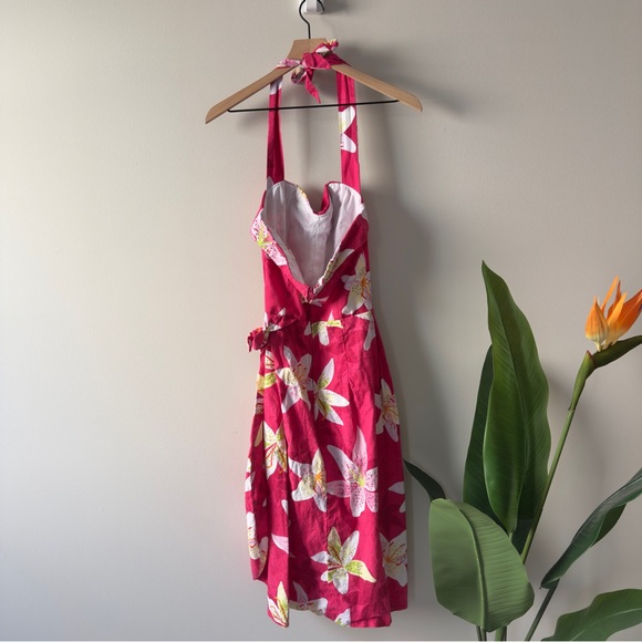 Vintage Bernie Dexter 100% Cotton Floral Pink Halter Dress Lilly Print Lillies - Picture 3 of 9